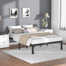 Bamboonova Bamboo Wood Bed Frame 14 Inch Full Size Platform Bed with Non-Slip Slats Support, No Box Spring Needed, Smooth Finish Bed with Under Bed Storage for Bedroom, Dorm, Hotel, Black