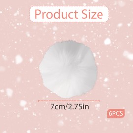 6 Pcs Faux Fur Pom Pom Fluffy Pom Pom Balls, White Pom Poms Round Fluffy Pompoms for Crafts with Tiny Cord for Hat Shoes Garment Hair Pins Earrings Necklace Charm Wedding Accessories