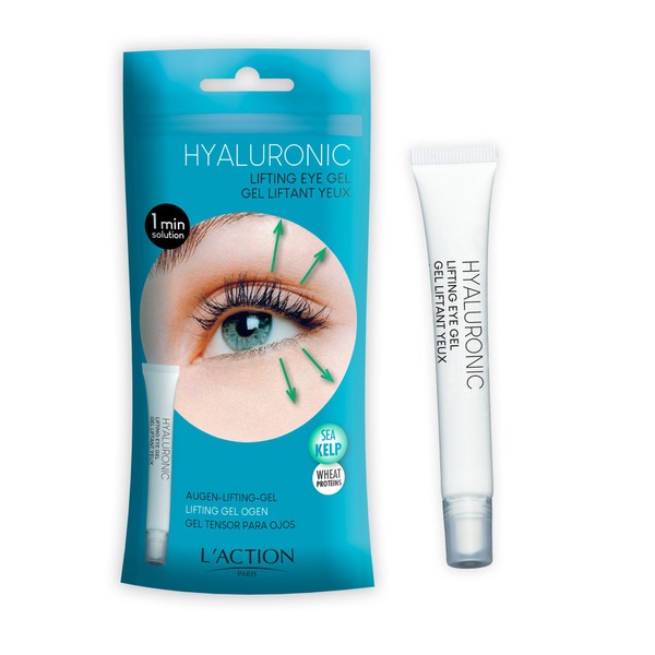 L'Action Paris Hyaluronic Lifting Eye Gel, Soothes and Hydrates Eye Contour Area, Enriched with Kelp, Wheat Proteins and Hyaluronic Acid, Youthful Complexion 15ml