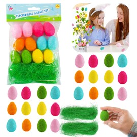 24Pcs Easter Decoration Eggs and Grass| Flock Easter Eggs for Easter Hunt| Easter Glitter Eggs Party Favor for Bonnet Decor Easter Surprise Eggs