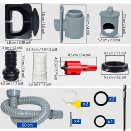 Rainwater Collector, Rain Collector for Square Downpipes 60-80 mm, Downpipe Rain Collector with Mounting Accessories, Rain Butt Connection Downpipe, Rainwater Collector Downpipe for Roofs up to 80 m²