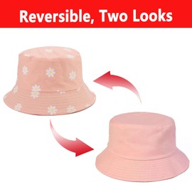 Henmud Flower Bucket Hat for Women Girls, Reversible Beach Sun Hat Double-Side-Wear Fishing Bucket Hats (Pink)