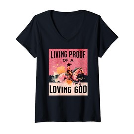 Womens Cowgirl Proof of Loving God Jesus Western Gear Christian V-Neck T-Shirt