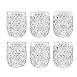 TarHong Hobnail Premium Plastic Drinkware Stemless Tumbler/Wine, 15 Ounce, Clear, Set of 6