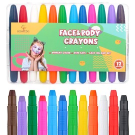 Bowitzki 12 Color Face Painting Kit Twistable Face Paint Marker Sticks Temporary Water Based Face Paint Crayons Hair Color Dye for Kids Body Makeup Belly Painting Adults With Box