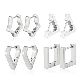 4 Pairs Hoop Earrings for Women, Trendy Chunky Gold Hoops Earrings Set, Huggie Earring Small Cartilage Sleepers, Cute Fashion Hypoallergenic Earrings Minimalist Jewelry Gift (Silver)