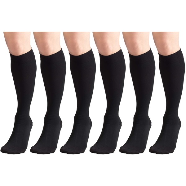 Short Length 20-30 mmHg Compression Stockings for Men and Women, Reduced Length, Closed Toe Black Small (6 Pairs)