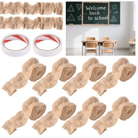 8 Rolls Ruffled Bulletin Board Borders, 2" x 78.74" DIY Ruffled Burlap Decorative Crafts for School Classroom Office Farmhouse Decoration