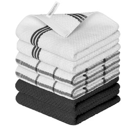 Artoid Mode Ring Spun Cotton Black Dishcloth Kitchen Towels, 12x12 Inch Ultra Soft Absorbent Quick Drying Household Cleaning Kitchen Rags Set of 6