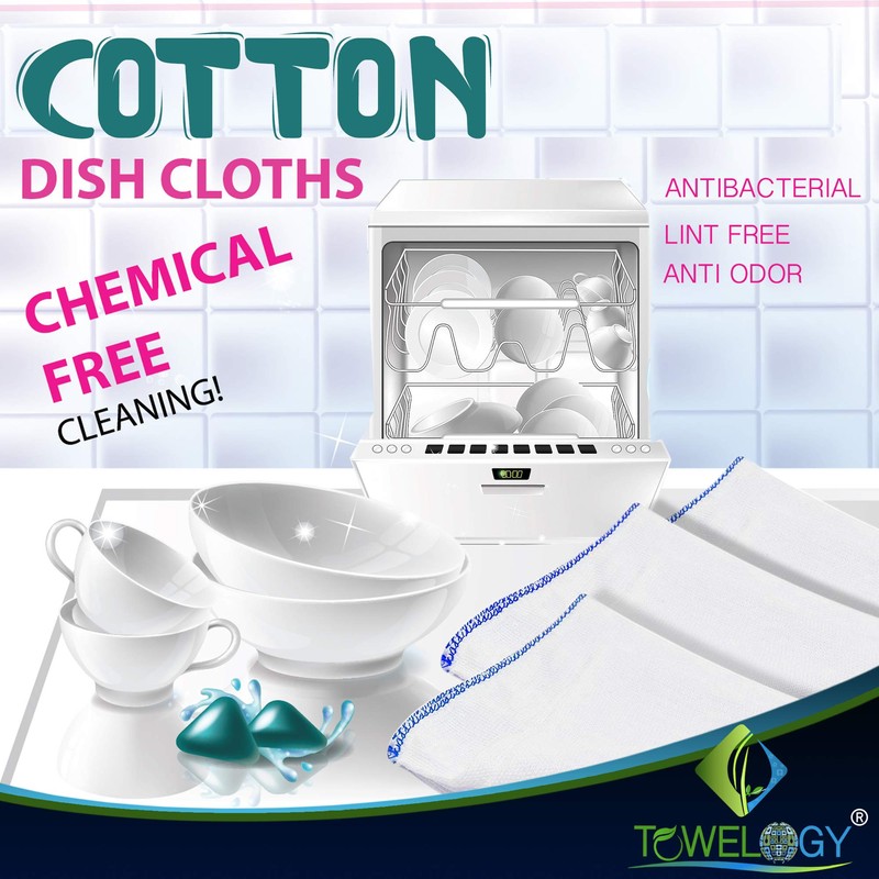 Towelogy® Pack Of 3 White Cotton Dish Cloths Extra Large