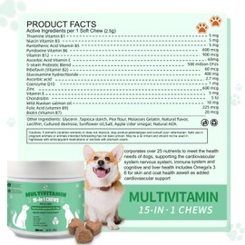 Grain-Free Multivitamin Dog Treats - 15-in-1 Support with Glucosamine, Probiotics, Antioxidants - Benefits Joints, Skin, Coat, Immunity - Peanut Salmon Flavor - 100ct. (1)