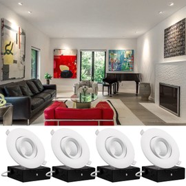 TORCHSTAR 4 Inch LED Gimbal Recessed Lights with Junction Box, 12W 950LM Adjustable Eyeball Directional Downlight Anti-Glare, ETL, 38° Ceiling Spotlight, Dimmable CRI90, 5000K Daylight, Pack of 4