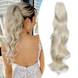 Benehair Claw Clip in Ponytail Hair Extensions 18 Inches Long Curly Wavy Ponytail Extensions Synthetic Ponytail Blonde Hair Pieces for Women(Blonde, 140g)