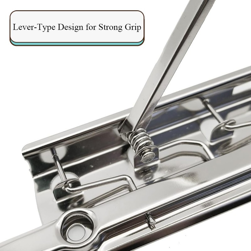 HAHIYO 8 Inch Silver Metal Clipboard Clips - High-Grip Lever