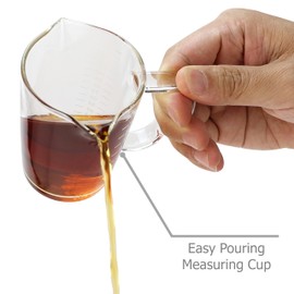 EIKS 150ml/4.5oz Glass Ounce Measuring Cup with V-Shaped Spout and Handle for Espresso Coffee Milk Wine Cocktail, Easy to Read Scale