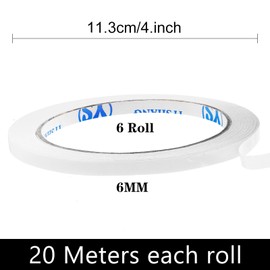 boeyeleny Double-Sided Tape Crafts, 6 Rolls Thin Double-Sided Tape Narrow, for Fabric, Tape for Sewing, Crafts, Handwork, Double Sided Tap 6 mm x 6