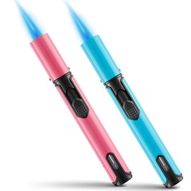Urgrette Spring Colors 2 Pack Butane Torch Lighter, 6-inch Jet Flame Butane Lighter Refillable Pen Lighter for Grill BBQ Camping (Gas Not Included) Aqua Blue & Peach Pink