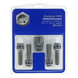 Lampa BR1023 Anti-Theft Wheel Bolt M12 x 1.5, Ball Seat R12, Shaft Length 39.9 mm, Spanner Width 17 mm/19 mm, Safety Lock, Silver