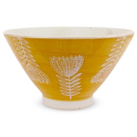J-kitchens Hasami Pottery Rice Bowl, 4.3 inches (11 cm), Made in Japan, Scandinavian Flower Pattern, Yellow