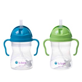 b.box Sippy Cup with Weighted Straw (2-pack). Drink from any Angle, Leak Proof, Spill Proof, Easy Grip. BPA Free, Dishwasher Safe. For Babies 6m+ to Toddlers (cobalt + apple, 8oz)