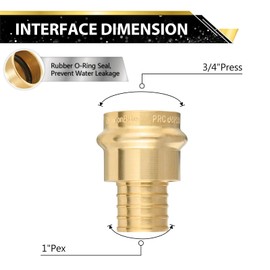 (5-PACK) FOSKAN 3/4 inch Press x 1 inch PEX Crimp,Brass Coupling Adapter Connection for Copper and Pex Pipe(3/4"x1")