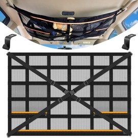 HAPPY FINDING Car Roof Luggage Net Blanket, 90 × 65 cm Universal Storage Net with Adjustable Cross Straps and 3 Independent Zip Pockets for Four Roof Armrests on Cars, Jeeps, Vans, SUV