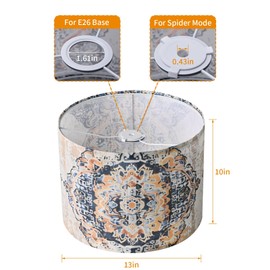 Peesin Fabric Round Drum Lamp Shades, 13x13x10in Moroccan Trellis Lamp shade, Boho Lampshade Fit Spider and Uno, Farmhouse Lamp Shades for Floor Lamps, Rustic Lamp Shades for Table Lamps, 1 Pack