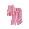 WDIRARA Girl's 2 Piece Outfits Striped Bow Ruffle Tank Pants
