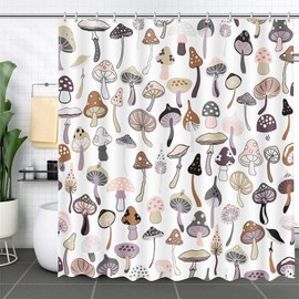 MEHOFOND 72x72inch Mushroom Shower Curtain Natural Plant Wild Mushroom Bathtub Decoration Retro Style Used For Bathroom Accessories Durable Polyester Material With 12 Hooks