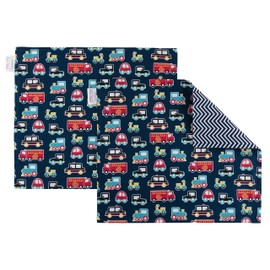 Funkins Reusable Cloth Placemats for Kids & Lunch Boxes | Reusable, Eco-Friendly | 15"x13", 2-ply, Thick, Absorbent, Machine Washable | Set of 2 Placemats (Transportation)