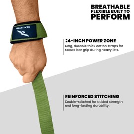 Real Steel Lifting Wrist Straps for Weightlifting - 24" Cotton Weight Lifting Straps for Men and Women for Deadlifts, Bodybuilding, Powerlifting - Padded Neoprene Gym Hand Grips - Army Green