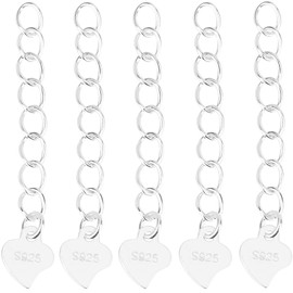 Beebeecraft 1 Box 10Pcs Twisted Extender Chains 925 Sterling Silver Jewelry Extender Extension End Chains with Heart Chain Tabs for Necklace DIY Jewellery Making Crafts (32mm)