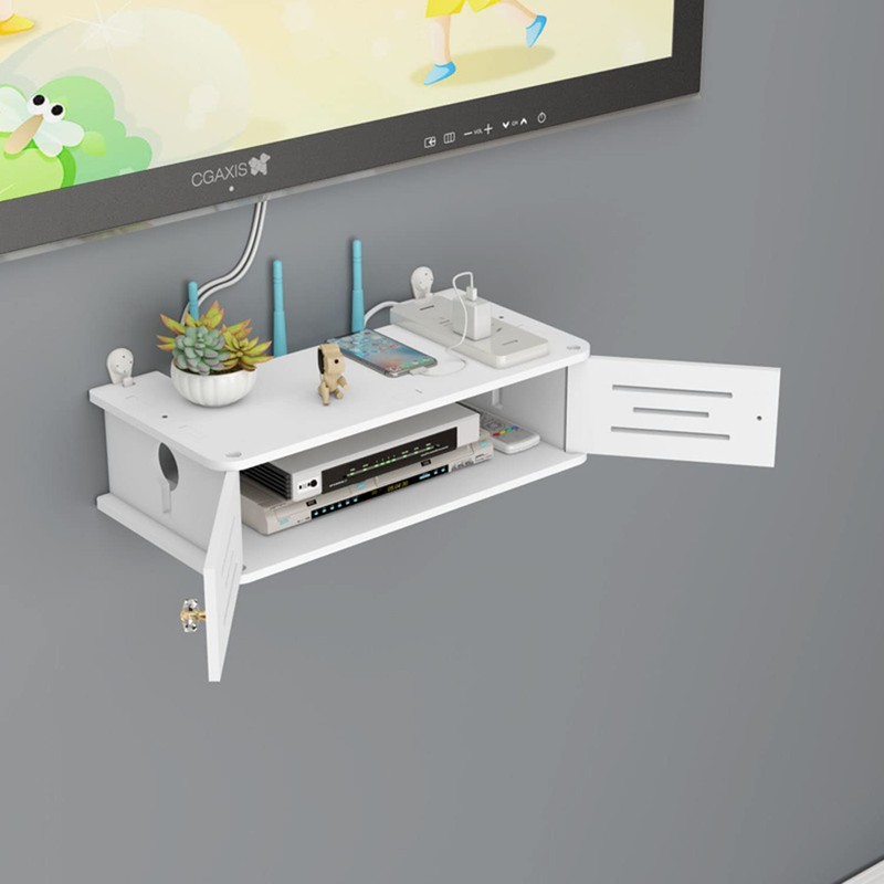 iDMRURvm WiFi Router Storage Box Shelf Wall Mount Cable Organiser
