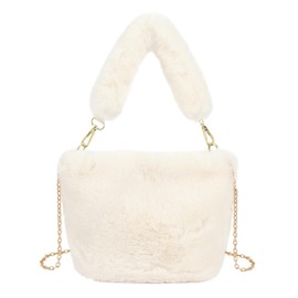 Meliyya Women's Faux Fur Shoulder Bag Plush Shoulder Bag Fluffy Handbag with PU Shoulder Strap, A-beige white