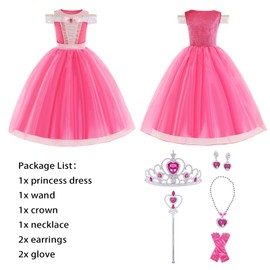 Foierp Aurora Princess Costume for Girls Sleeping Beauty Dress Up for Kids Deluxe Princess Fancy Dress with Accessories