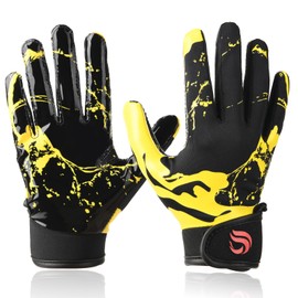 Goporoy Youth Football Gloves for Kids Excellent Grip Football Receiver Gloves, ICY Gold Youth M/L