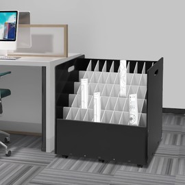 YIYIBYUS Blue Print Storage Organizer - Mobile Roll File Cart, Construction Plan Holders, Blueprint Cabinet with Wheels, Rolling Organizer Cart for Office and Home (Black, 50 Slots)