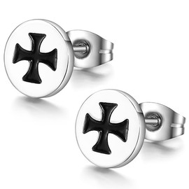 BOBIJOO Jewelry - earrings Nail Cross of Malta Black Mixed Stainless Steel Templar Knight Celtic