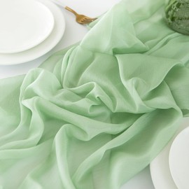 Chuqing Chiffon Table Runner, Wedding Table Decoration, Fabric Tulle Runner, Light Green, 70 cm x 3 m