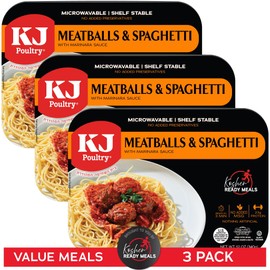 KJ Poultry Kosher Ready Meals - Spaghetti & Meatballs, MRE Meals Ready to Eat (3 Pack) Prepared Entree Fully Cooked, Shelf Stable Microwave Dinner Travel, Military, Camping, Emergency Survival