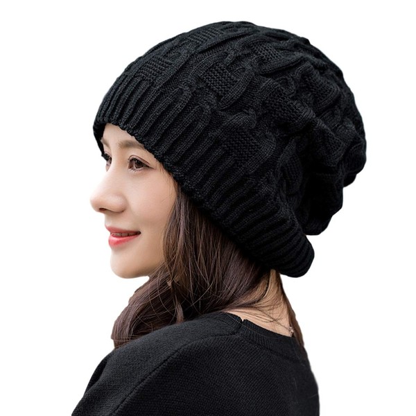 Electric Circus Women's Knit Hat, Beanie, Watch Cap, Soft, Stretchy, Ribbed, Loose Fit, Hat, Black