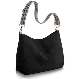 WOOMADA Corduroy Crossbody Bag for Women, Spacious Lightweight Shoulder Purse with Fashionable Detachable Strap, Crossbody Zipper Bag Casual for Travel Work Shopping(black)