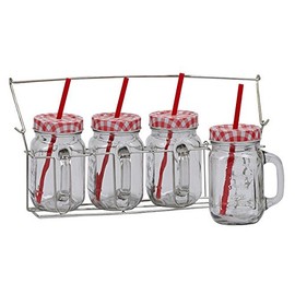 Red Checkerboard Jar Drinkware Set of 4