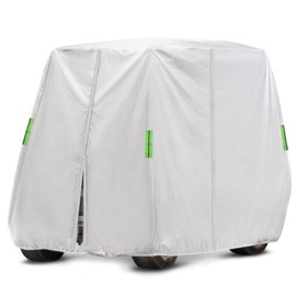 SPORTYOUTH Golf Cart Cover 2 Passenger with Reflective Strips Universal Fits EZ GO, Club Car, Yamaha, Honda, Silver 420D Oxford Sunproof Anti-Dust Waterproof Heavy Duty Golfcart Cover