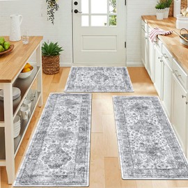 Pauwer Boho Kitchen Rugs Sets of 3 Non Slip Rubber Kitchen Mats for Floor Waterproof Kitchen Rugs and Mats Washable Farmhouse Kitchen Area Rug Floor Carpet Runner Rugs for Hallway Laundry Room