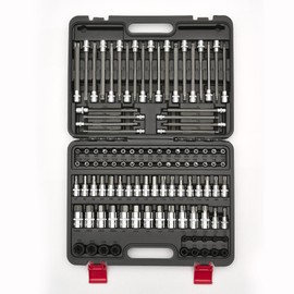 107-Piece Master Torx & Allen Bit Socket Set, S2 Steel, 1/4" 3/8" 1/2" Drive, Long Torx, Ball End Hex, Tamper-Resistant Star, E-Star Sockets, SAE & Metric (Chrome-Polished Set)