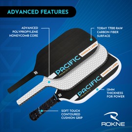 PACIFIC PADDLE LABS Pipeline LTE 13 Pickleball Paddle, Raw Carbon Fiber, 13MM, USAPA Approved Pickleball Racket, GrindIT Grit Texture, Max Spin, Comfort Grip, Polypropylene Core, Includes Paddle Cover