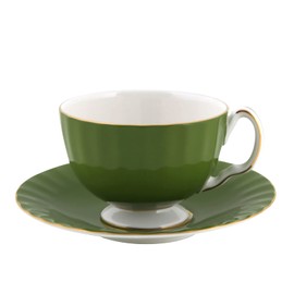 Ainsley Cottage Garden 297305008C Tea Cup & Saucer, Oban, Approx. 6.8 fl oz (200 ml), Mill Green