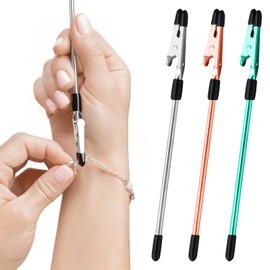 CraftyCrocodile Set of 3 Bracelet Helper Tool - Fastener Tool for Bracelet, Necklace, Jewelry, Watch - Сlip, Clasp Helper - Easy to Put on Yourself, Portable, Made of Metal, Silver, Rose, Teal