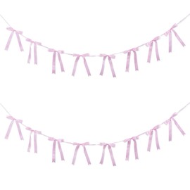 YKW 2 Pack Pink Bow Garland Banner (6.56ft Each) - Coquette Birthday Party Decorations, Bow Decor for Bridal Shower, Bachelorette, Baby Shower, Wedding Decorations (Pink, Fishtail Cut)